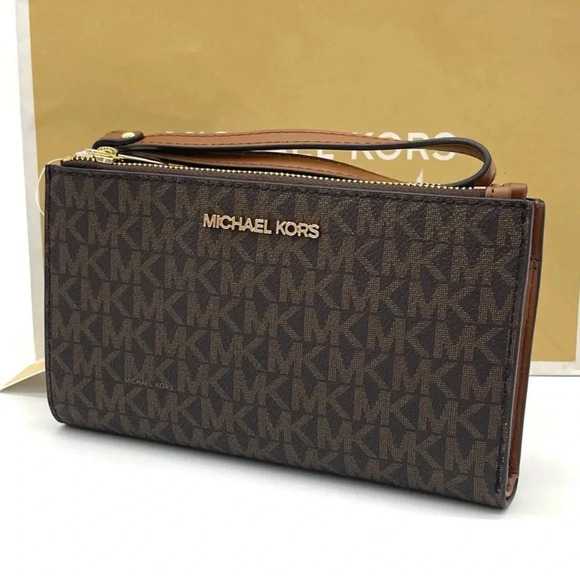Michael Kors Large Double Zip Wallet Wristlet Brown - Picture 2 of 7